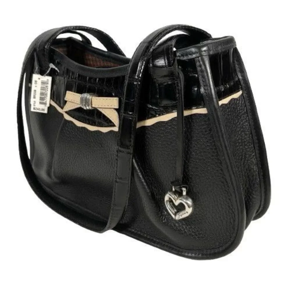 New Brighton Angelique Pebbled Crock Leather Shoulder Bag Tote Purse w/Bow $240